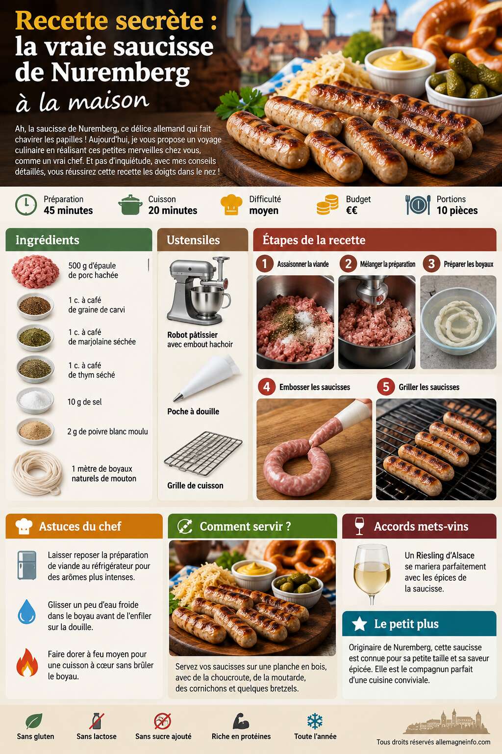 Fiche recette Recette secr&egrave;te : la vraie saucisse de Nuremberg &agrave; la maison